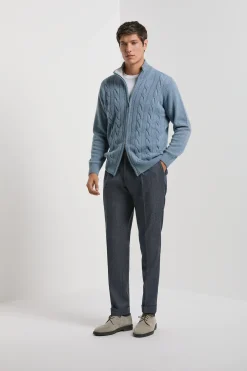 Bleu clair en maille torsadée à fermeture zippée intégrale – Made in Italy