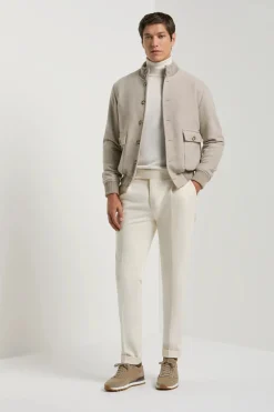 Blouson aviateur beige en flanelle de laine Super 180's – Made in Italy