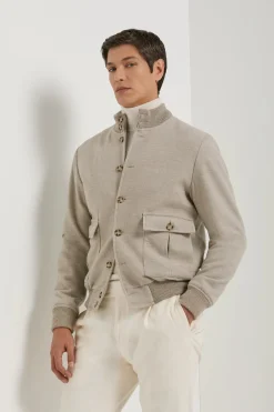Blouson aviateur beige en flanelle de laine Super 180's – Made in Italy