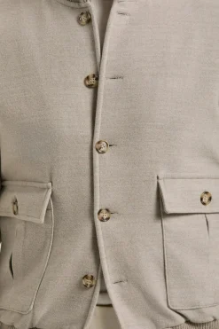 Blouson aviateur beige en flanelle de laine Super 180's – Made in Italy