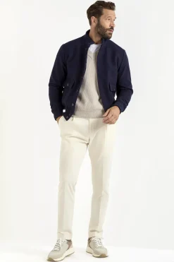 Blouson bomber bleu en flanelle de laine Super 180's – Made in Italy