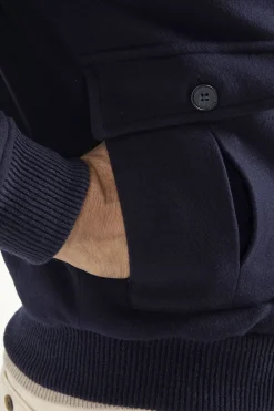 Blouson bomber bleu en flanelle de laine Super 180's – Made in Italy