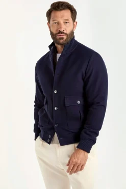 Blouson bomber bleu en flanelle de laine Super 180's – Made in Italy