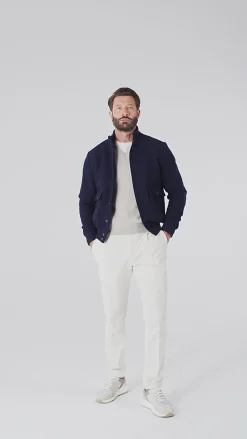 Blouson bomber bleu en flanelle de laine Super 180's – Made in Italy