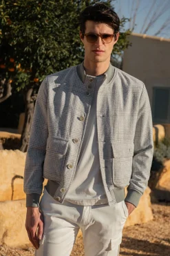 Blouson bomber gris clair Prince de Galles – Made in Italy