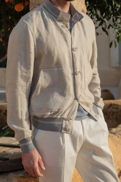 Blouson bomber réversible Gris clair et beige – Made in Italy