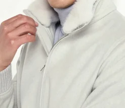 Bomber Blanc cassé à col en vison - Made in Italy