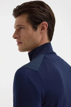 Bomber bleu en laine et maille - Made in Italy