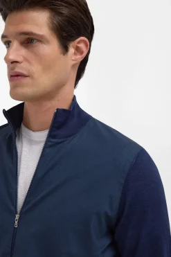 Bomber bleu en laine et maille - Made in Italy