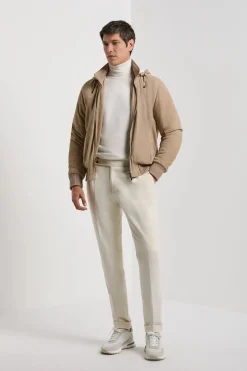 Bomber à capuche en daim taupe - Made in Italy