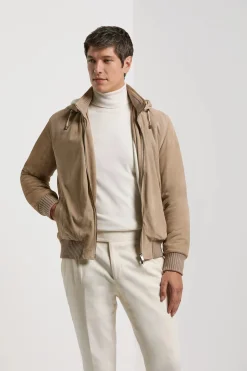 Bomber à capuche en daim taupe - Made in Italy