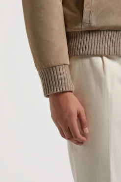 Bomber à capuche en daim taupe - Made in Italy