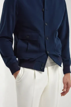 Bomber en coton et soie bleu - Made in Italy