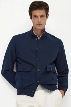 Bomber en coton et soie bleu - Made in Italy