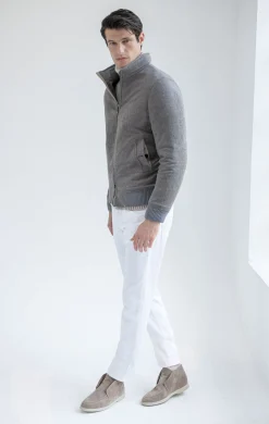 Bomber en duvet taupe en laine et cachemire – Made in Italy