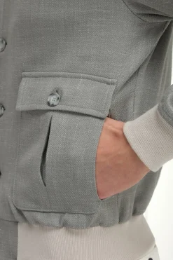 Bomber en laine, soie et lin Sauge - Made in Italy