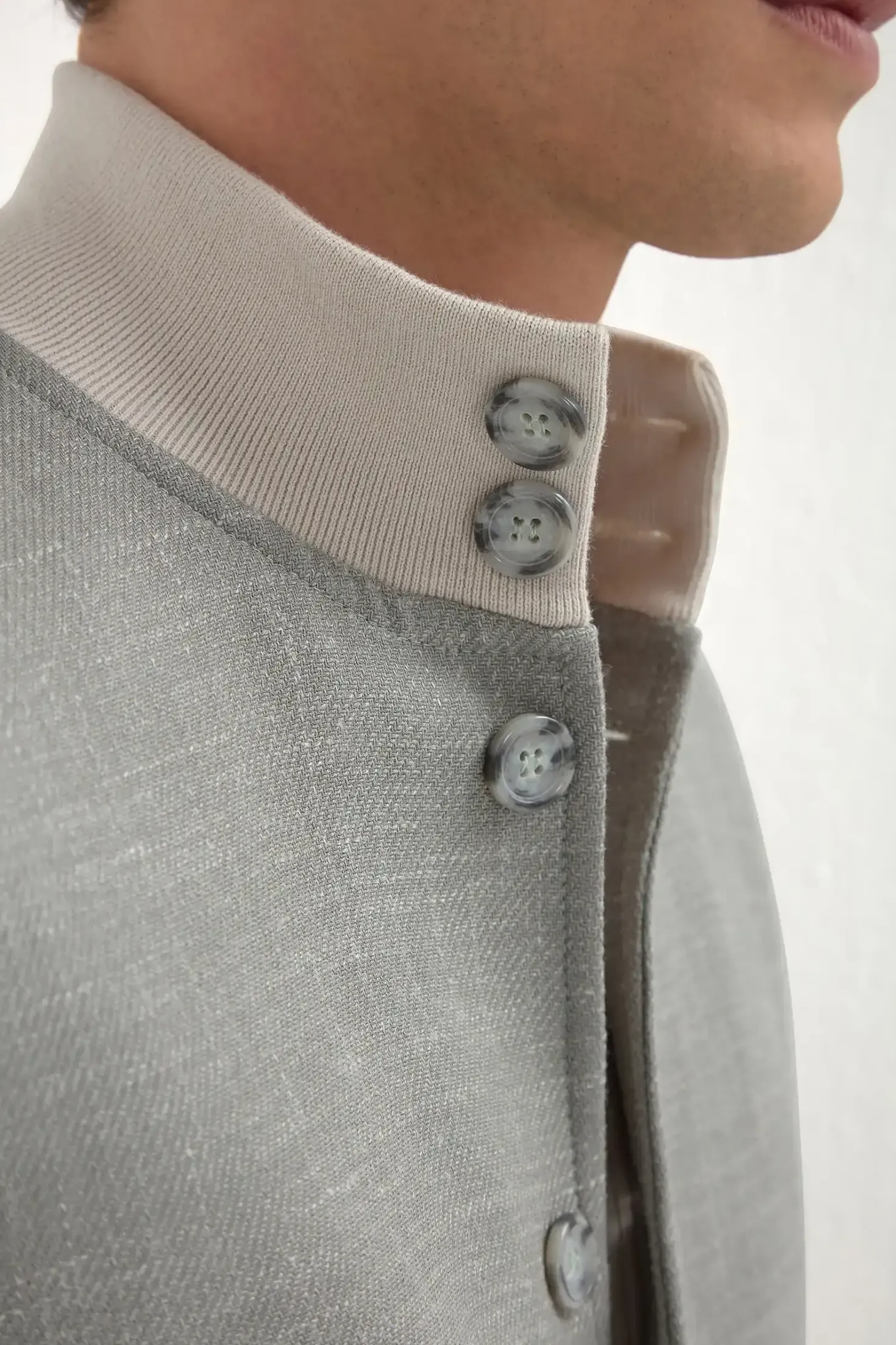 Bomber en laine, soie et lin Sauge - Made in Italy