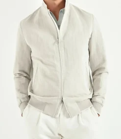 Bomber en lin et coton sable - Made in Italy