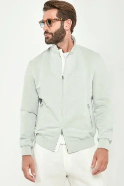 Bomber en lin et coton sauge clair - Made in Italy
