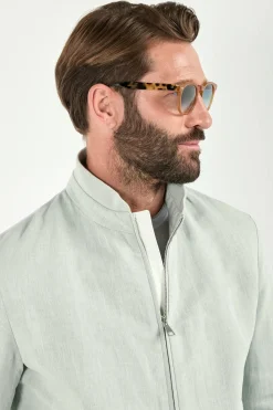Bomber en lin et coton sauge clair - Made in Italy