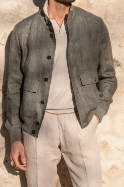 Bomber en lin Sauge – Made in Italy
