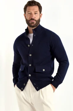 Bomber en maille de cachemire bleu – Made in Italy