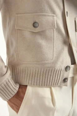 Bomber en maille de cachemire Stone – Made in Italy