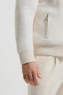 Bomber en maille de cachemire Blanc cassé avec fourrure - Made in Italy