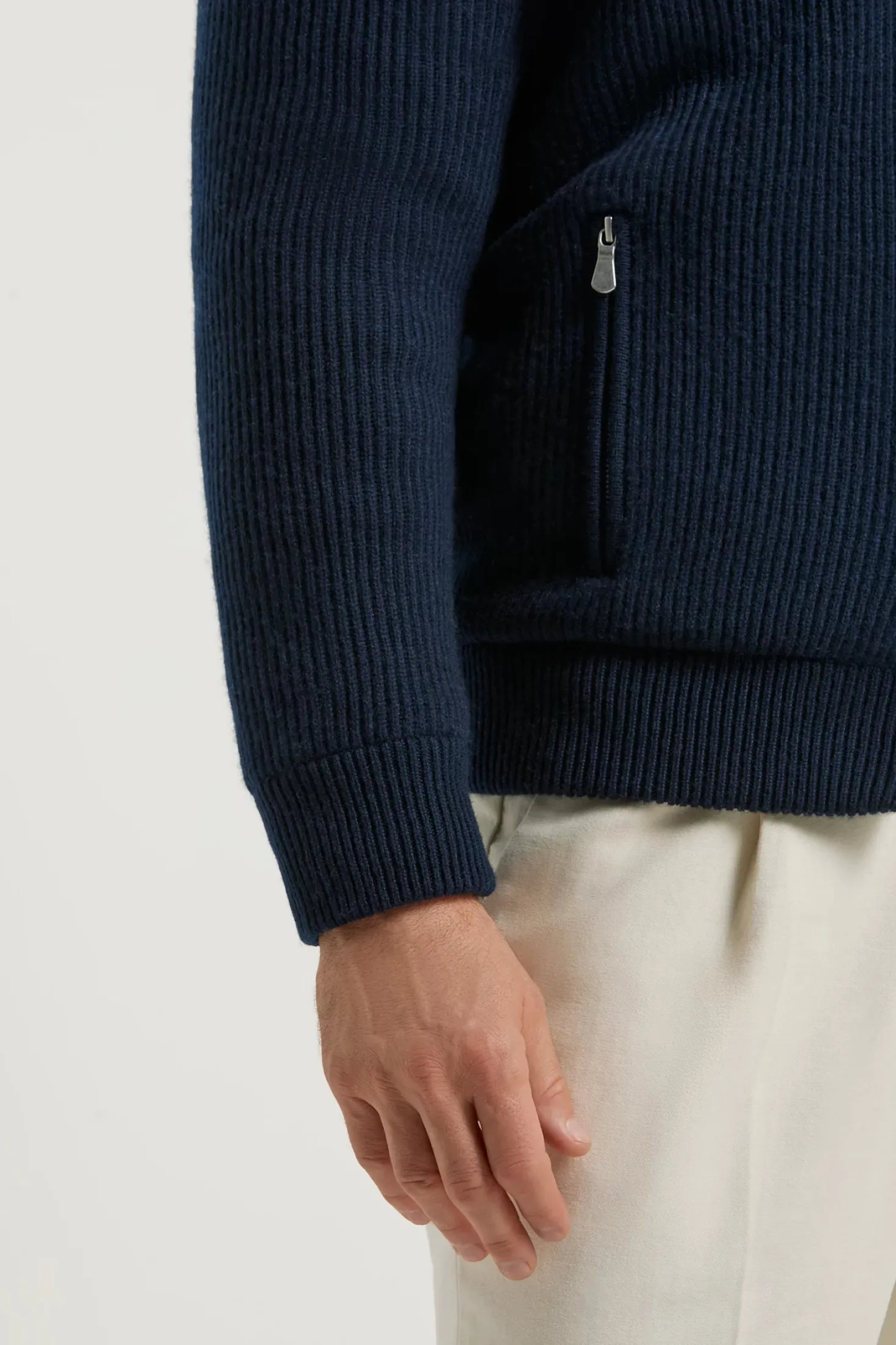 Bomber en maille de cachemire bleu avec fourrure - Made in Italy