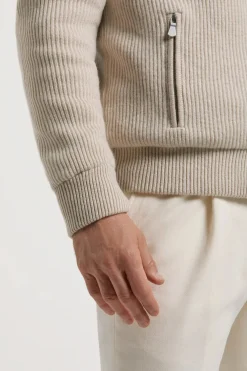 Bomber en maille de cachemire sable avec fourrure - Made in Italy