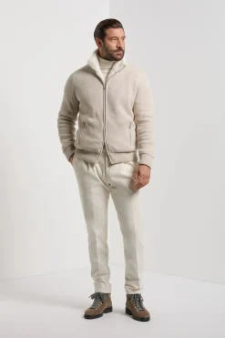 Bomber en maille de cachemire sable avec fourrure - Made in Italy