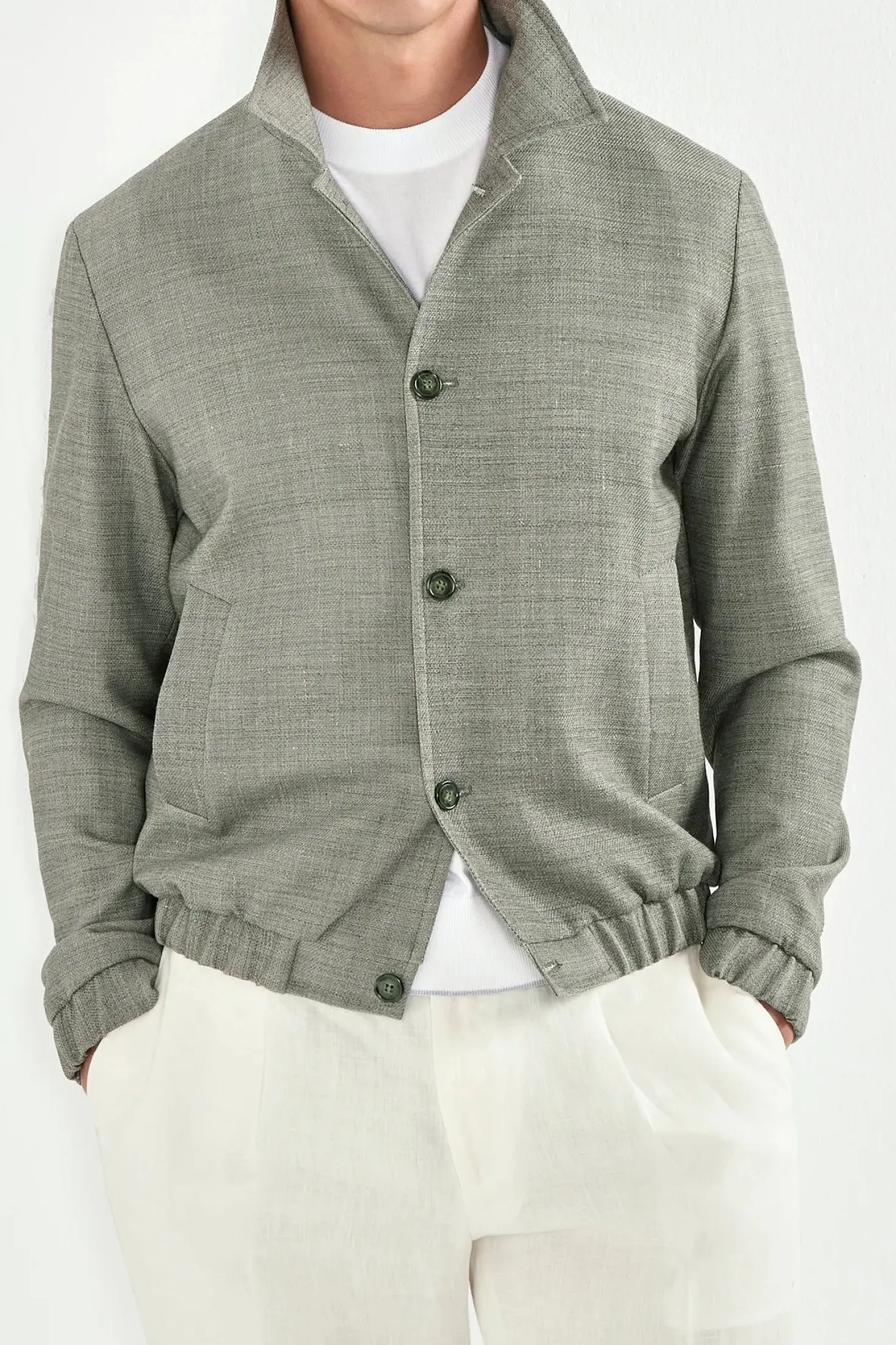 Bomber en mélange de lin Sauge - Made in Italy