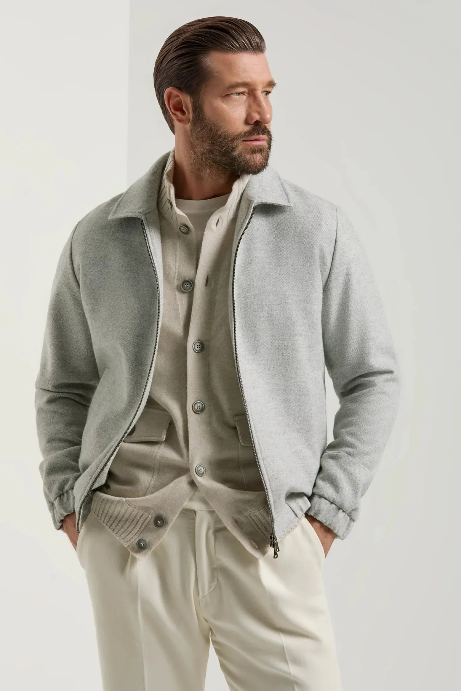Bomber gris clair à chevrons - Made in Italy