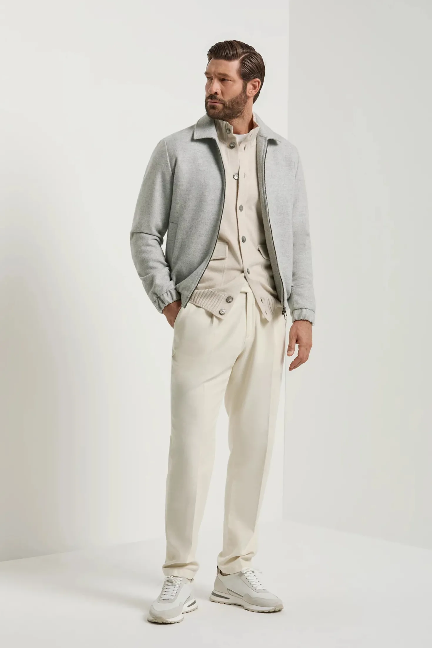 Bomber gris clair à chevrons - Made in Italy