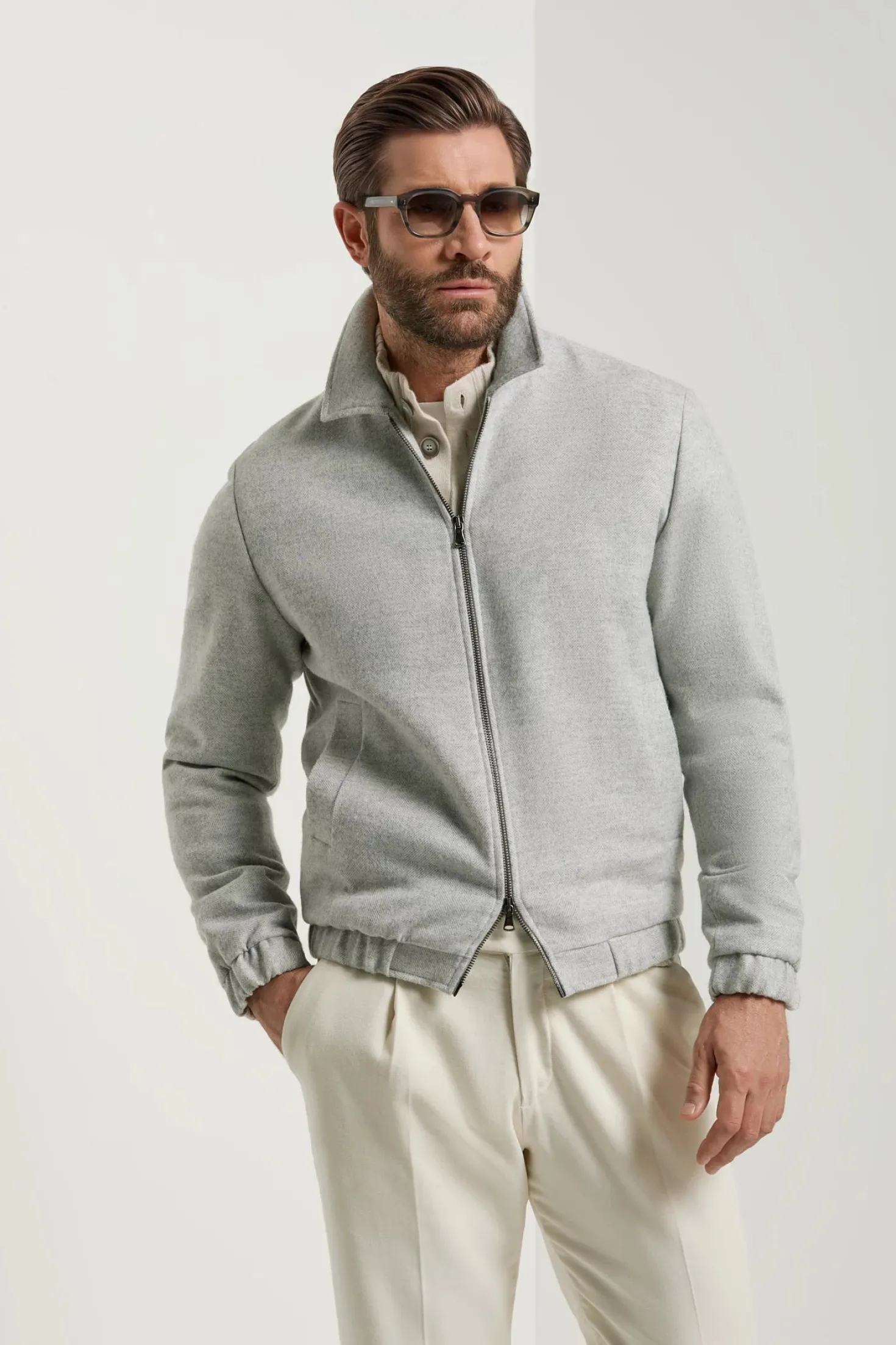 Bomber gris clair à chevrons - Made in Italy