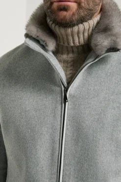 Bomber gris à col en vison - Made in Italy