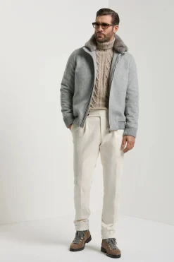 Bomber gris à col en vison - Made in Italy