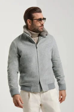Bomber gris à col en vison - Made in Italy