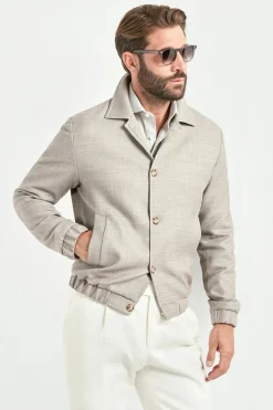 Bomber taupe en mélange de lin - Made in Italy