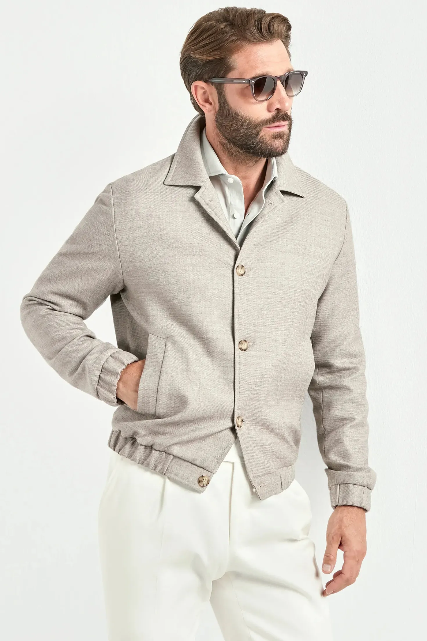 Bomber taupe en mélange de lin - Made in Italy