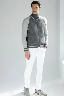 Bomber universitaire en maille gris - Made in Italy
