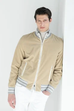 Bomber universitaire en velours côtelé beige - Made in Italy