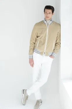 Bomber universitaire en velours côtelé beige - Made in Italy