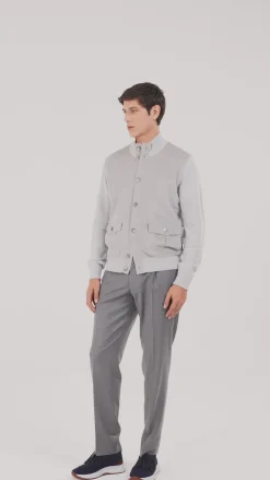 Cardigan en alcantara et laine gris clair - Made in Italy