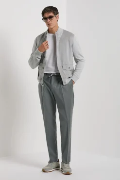 Cardigan en alcantara et laine gris clair - Made in Italy