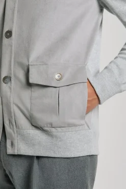 Cardigan en alcantara et laine gris clair - Made in Italy