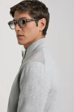 Cardigan en alcantara et laine gris clair - Made in Italy