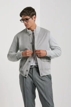 Cardigan en alcantara et laine gris clair - Made in Italy