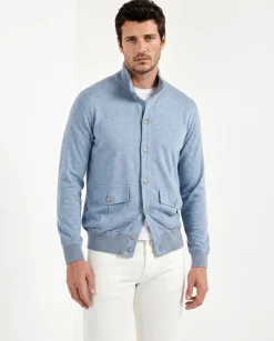Cardigan en jersey bleu océan - Made in Italy