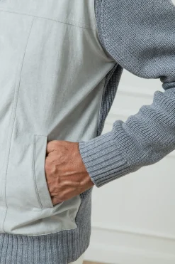 Cardigan gris et gris clair - Alcantara et laine - Made in Italy